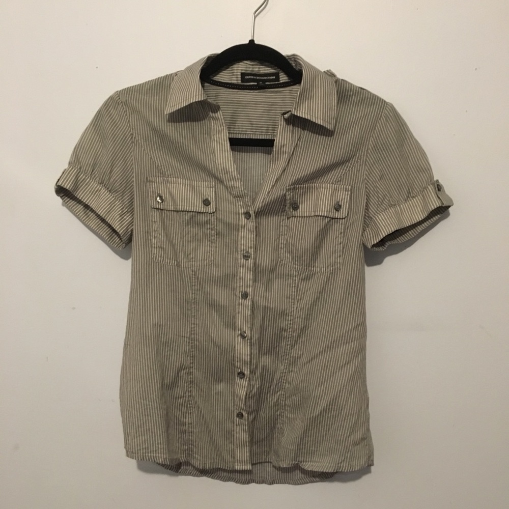 Striped button down t-shirt